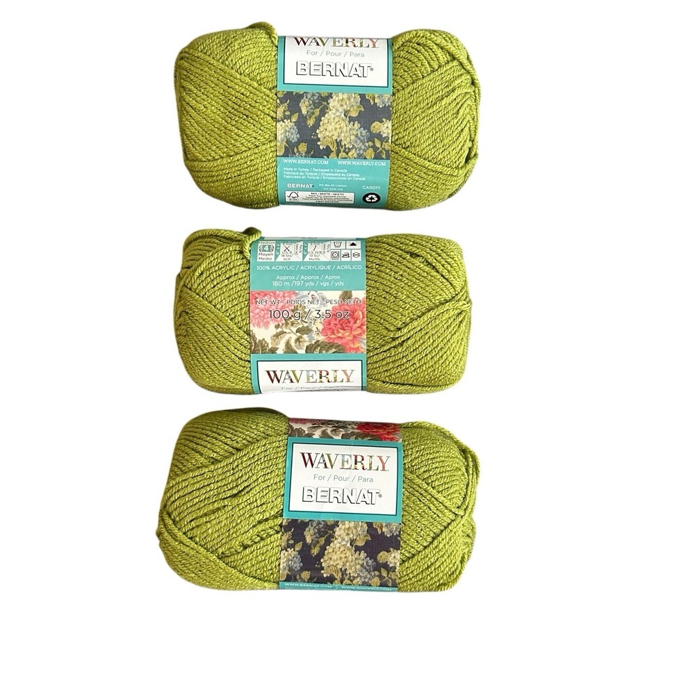 Bernat Waverly Acrylic Yarn‎ 55280 Celadon 100g 3.5oz Lot of 3 Discontinued